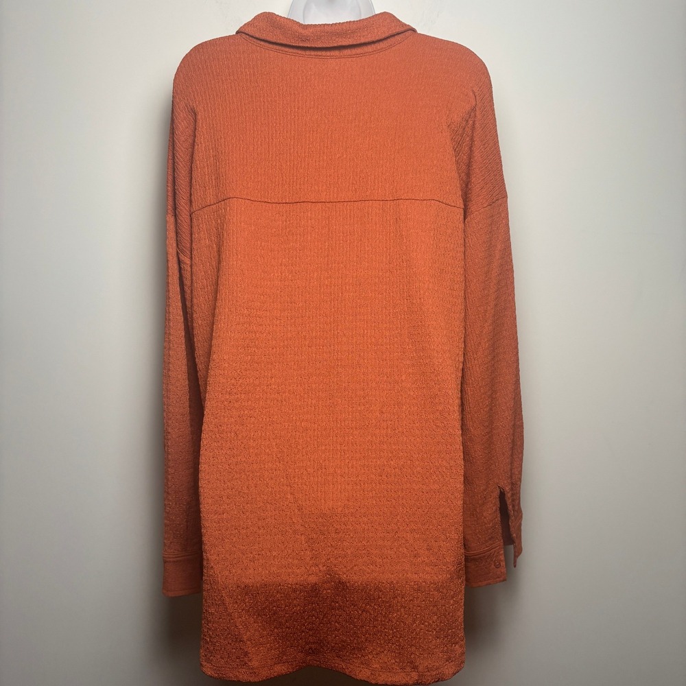 Fashion Nova Orange Oversized Long Sleeve Tunic Button Shirt Shorts Set Women XL - Picture 5 of 11